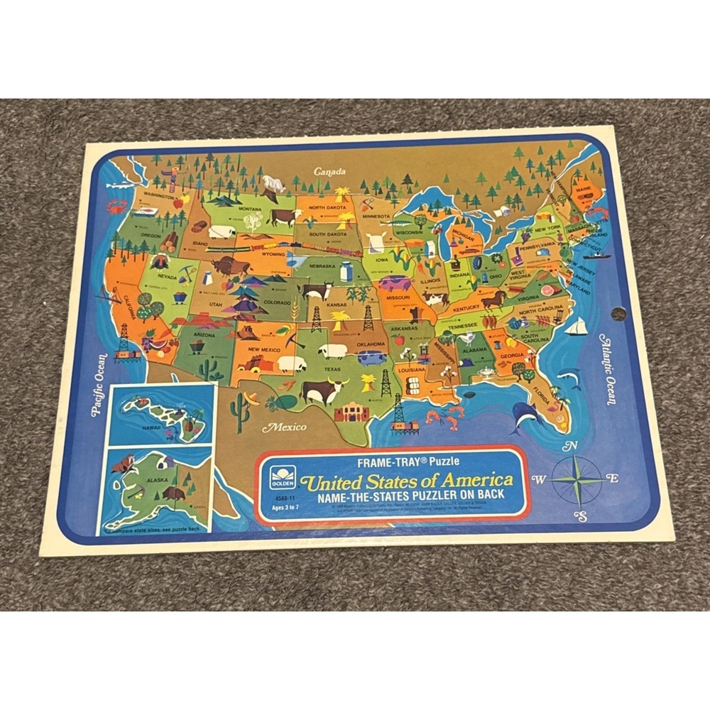 Vintage USA Map Puzzle Golden Press 1968 States Educational